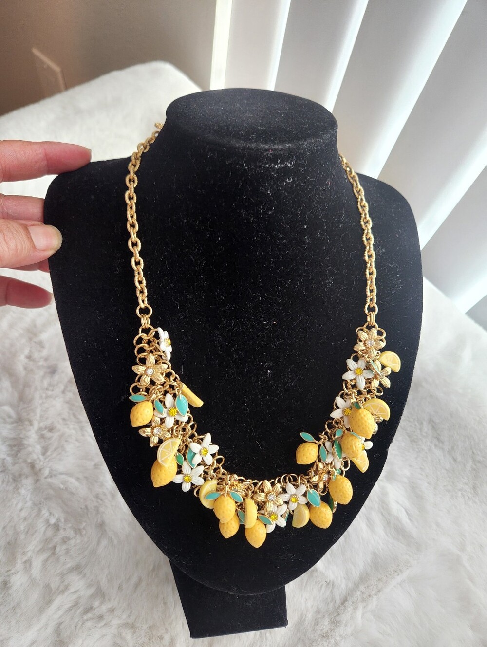 Gold-Tone Lemon & Daisy Statement Necklace in Yellow and White